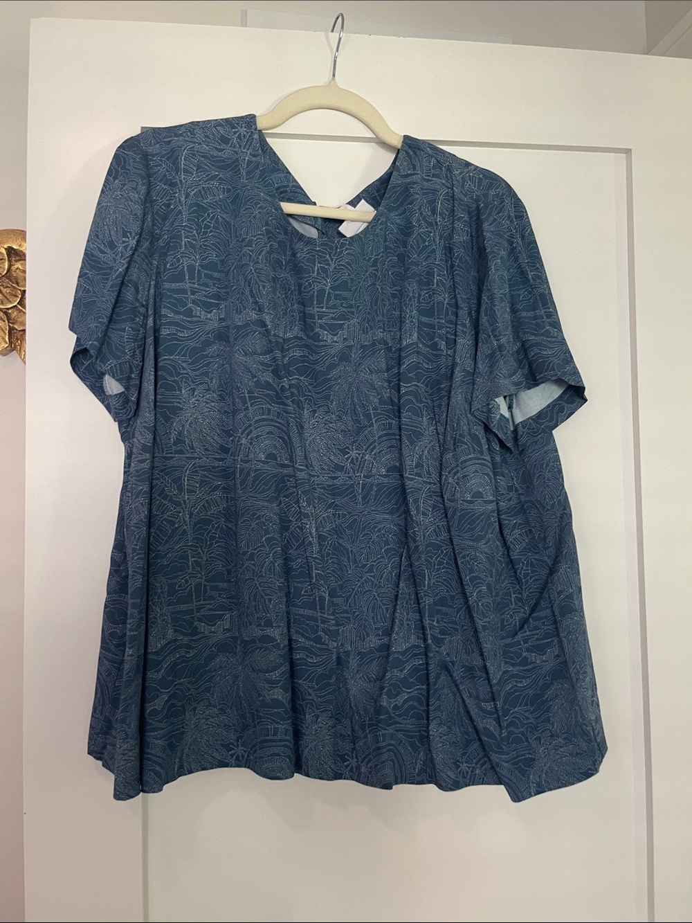 J. Jill Blue Patterned V-Neck Short Sleeve Tunic